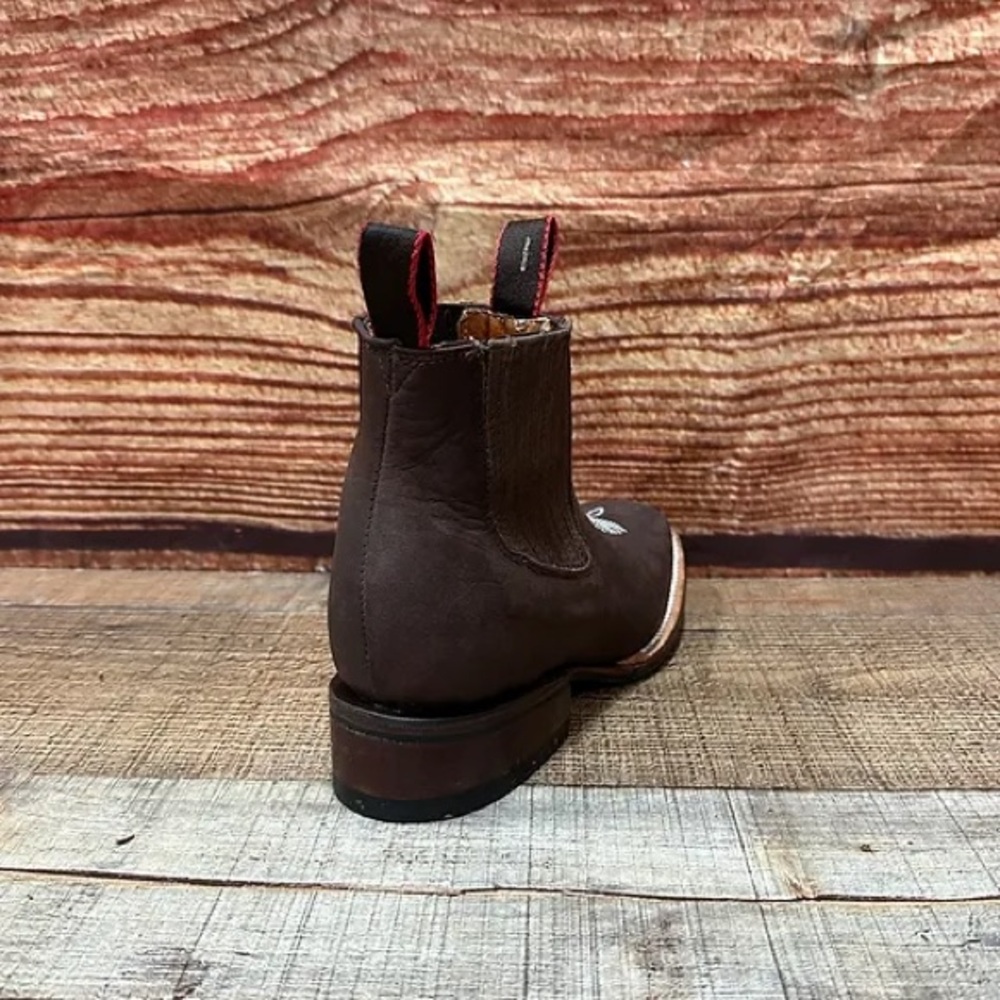 Women's Nubuck Leather Western Cowgirl Half Boot Brown Rodeo Botin Piel Café - Picture 2 of 5